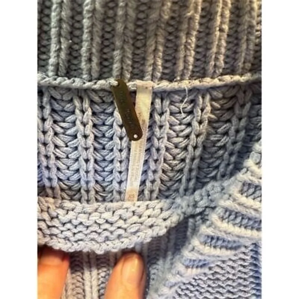 Free People Women's XS Blue Cable-Knit Pullover Sweater Chunky Knit